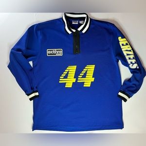 Jerzees Athletic Gear Longsleeve Jersey Blue Mens Size Large Vintage Quarter Zip